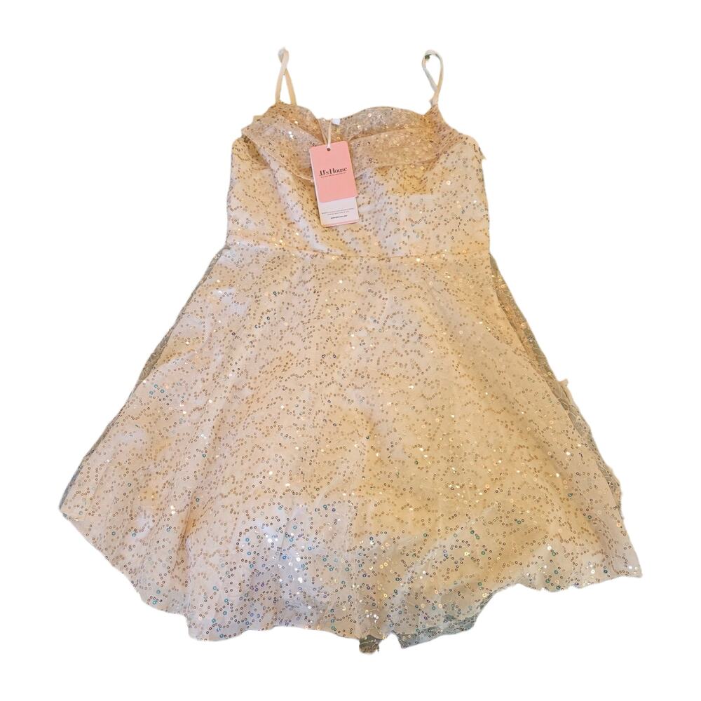 JJ's House Large Beige Sleeveless Sequin Mini Dress